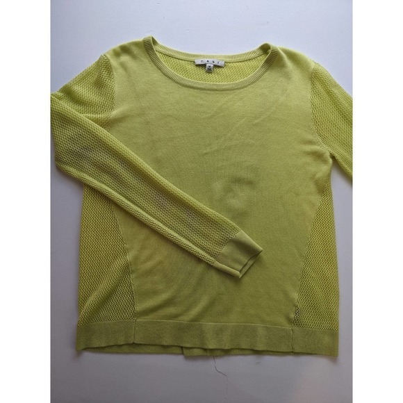 Cabi Sheer Back Sweater Chartreuse Neon Green Sz Medium Split Back Mesh - Picture 12 of 12